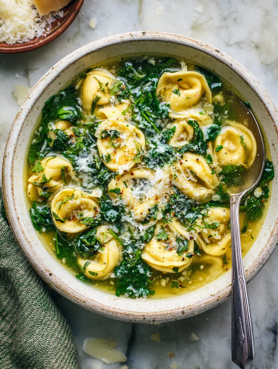 Tortellini Soup with Spinach and Parmesan