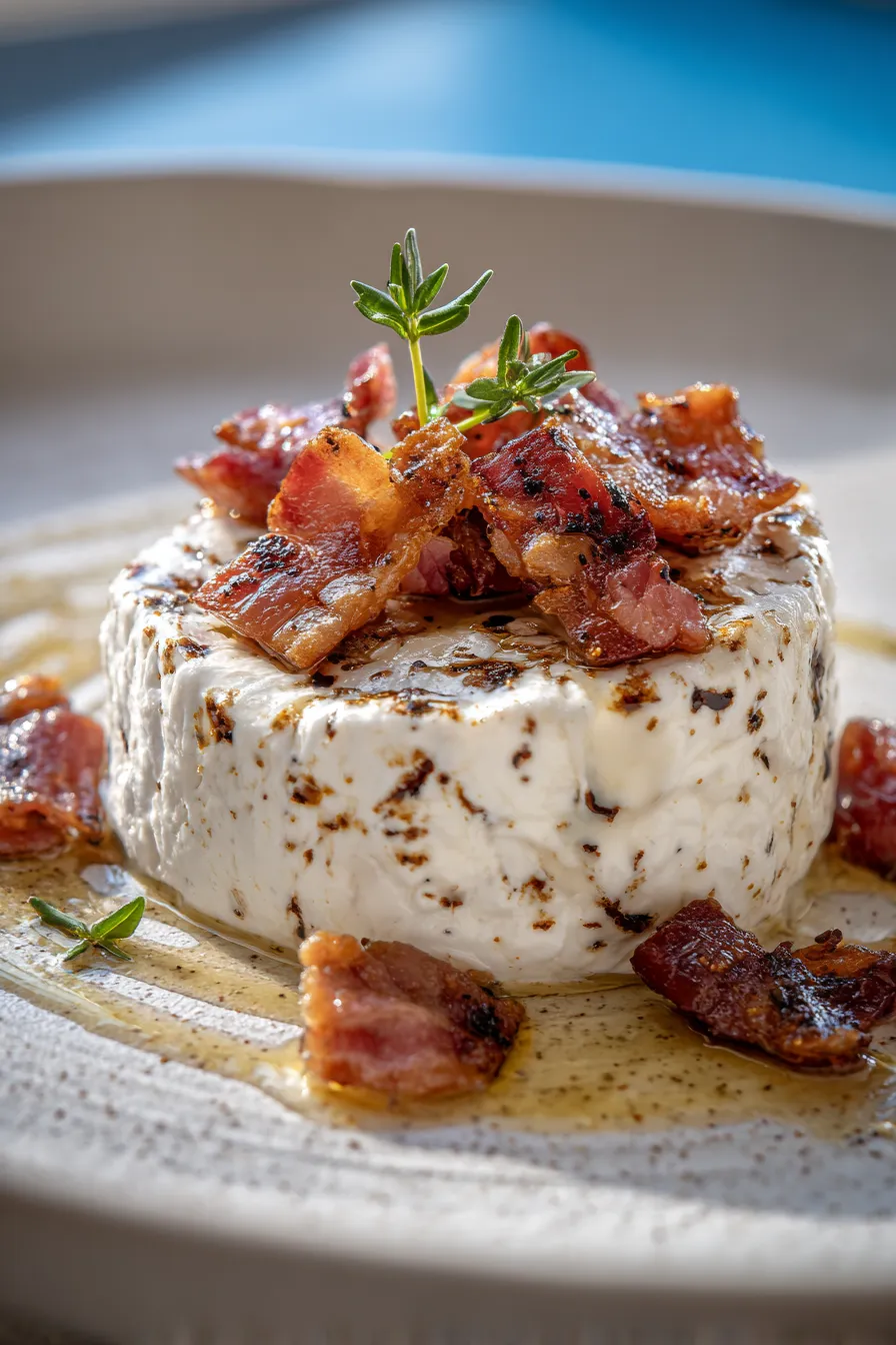 Whipped Goat Cheese with Warm Candied Bacon and Dates