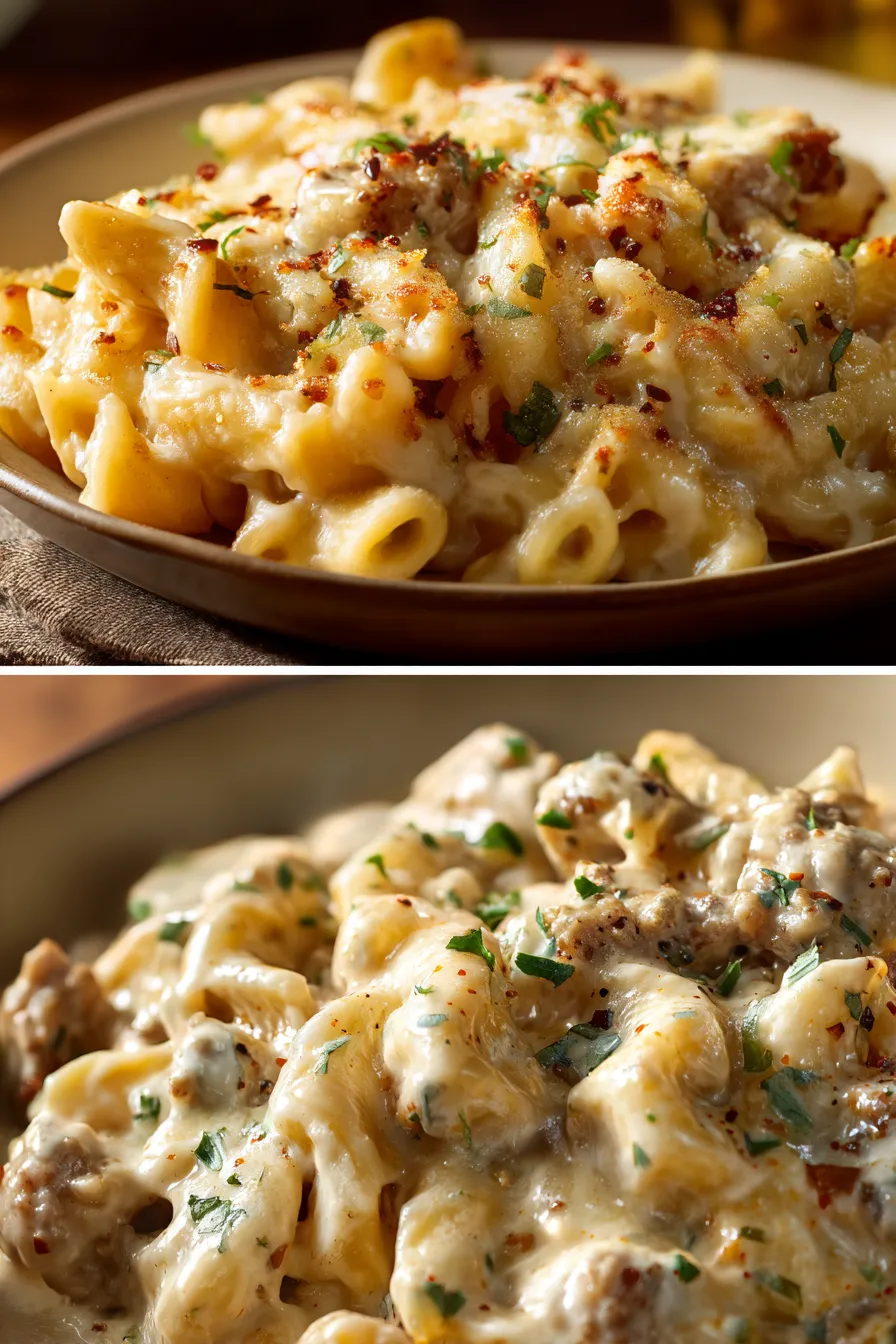 Cheesy Garlic Sausage Pasta Skillet