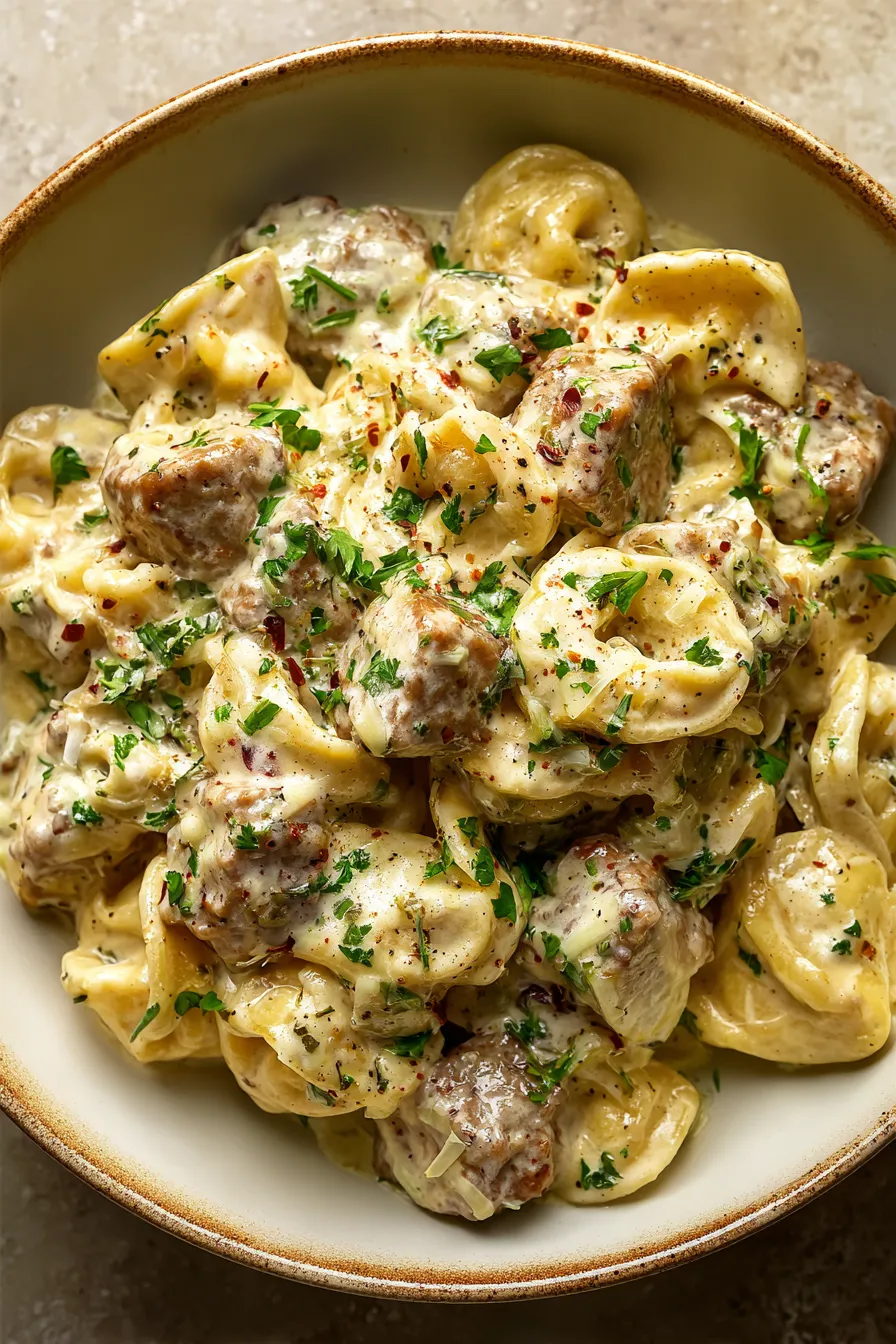 Cheesy Garlic Sausage Pasta Skillet
