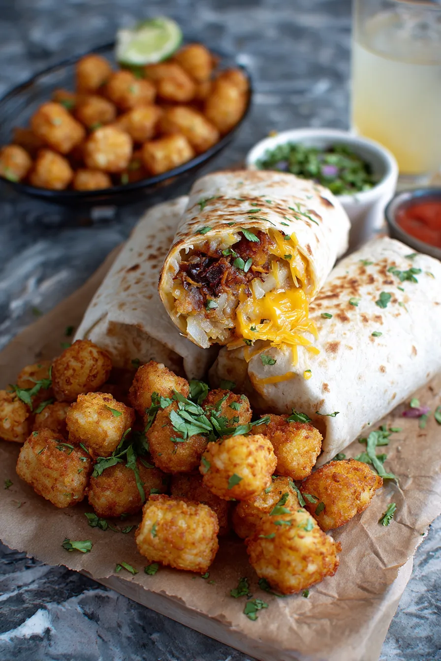 Cheesy Potato Burritos with Crispy Tater Tots