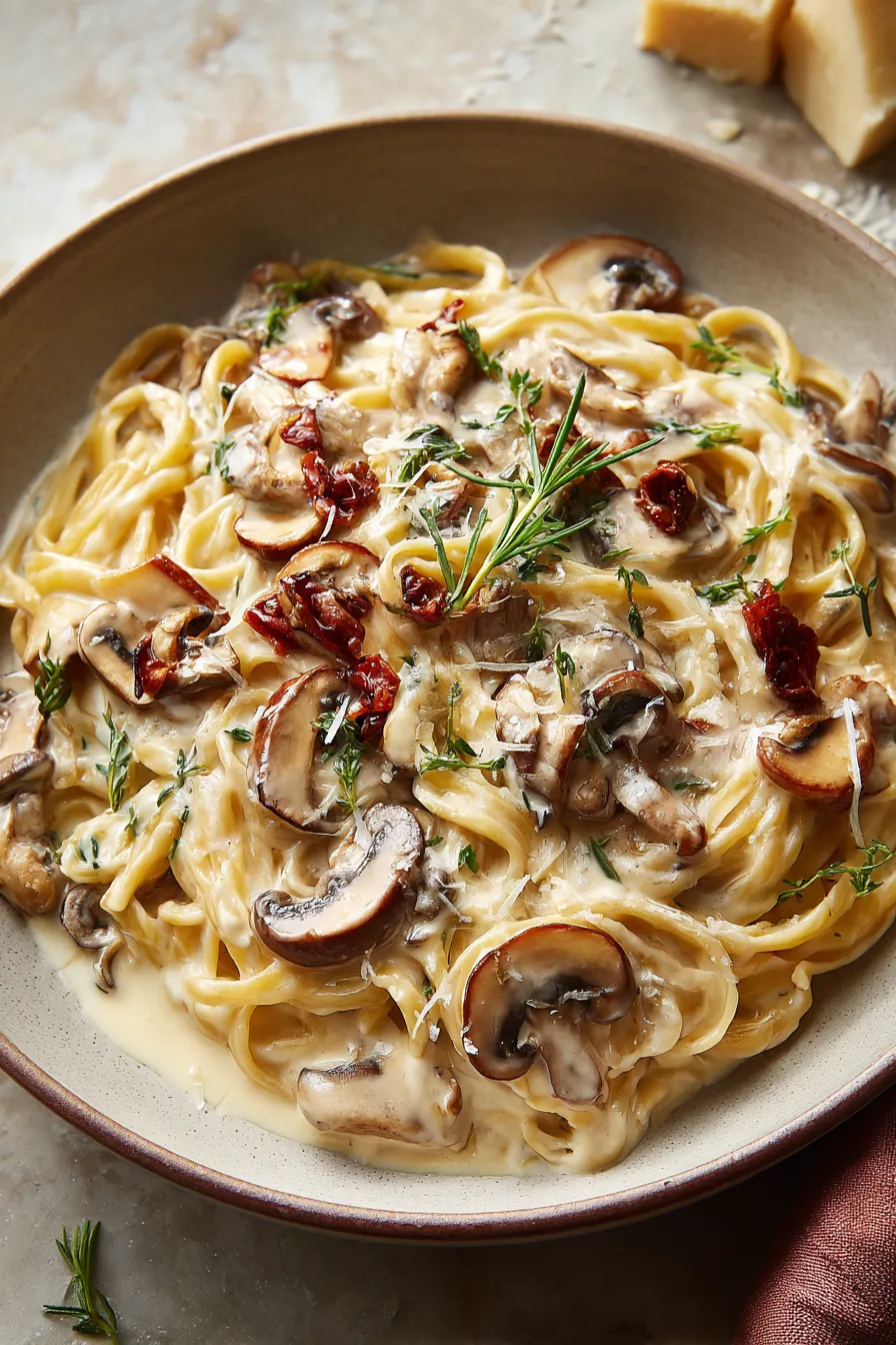 Creamy Garlic Mushroom Chicken Pasta