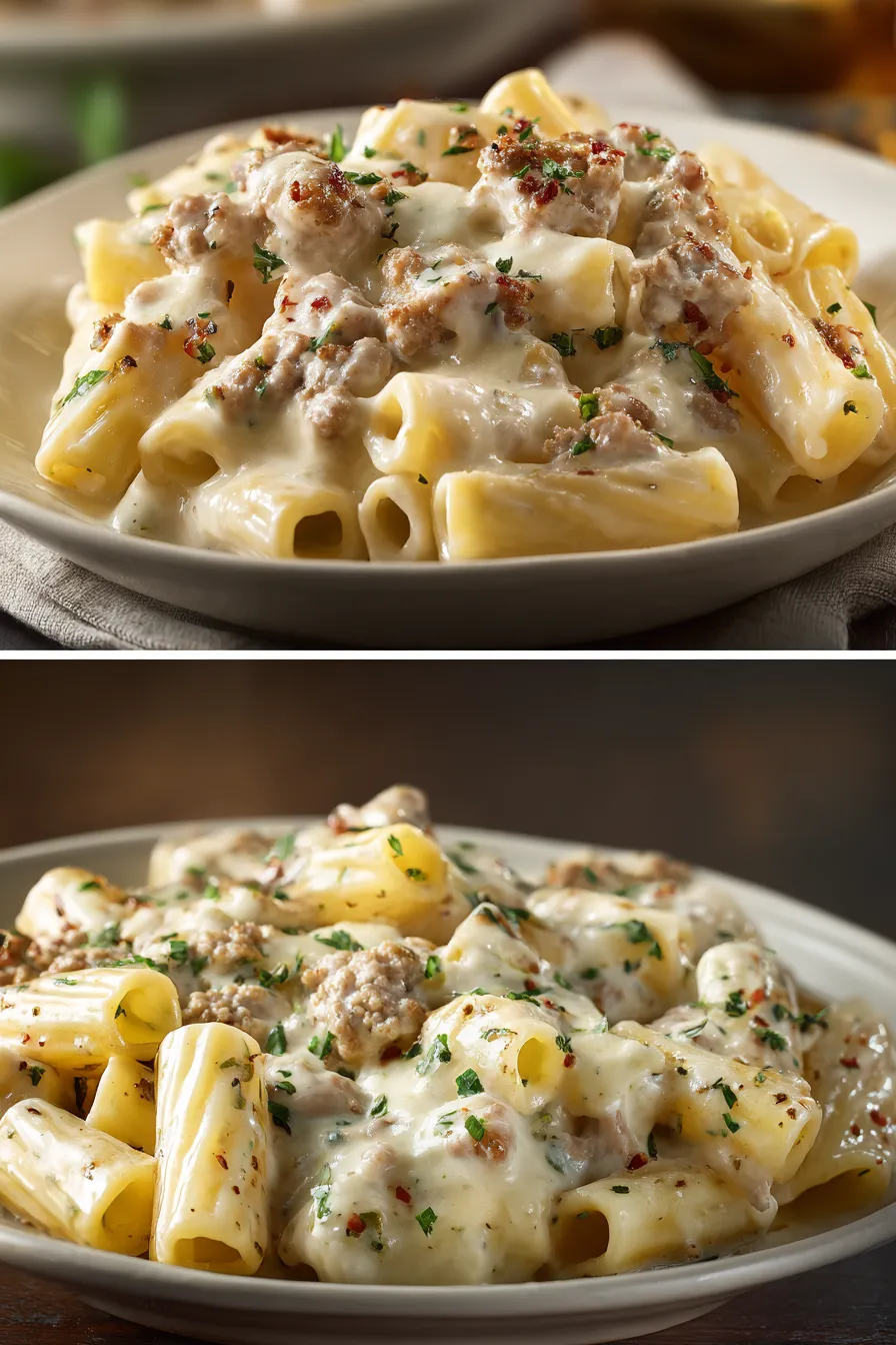 Creamy Garlic Sausage Rigatoni