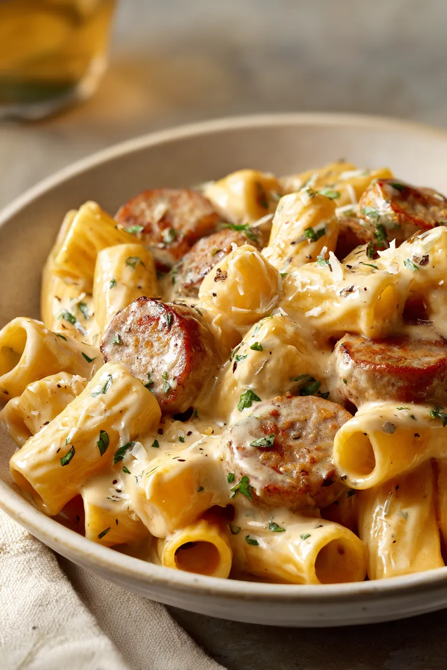 Creamy Garlic Sausage Rigatoni