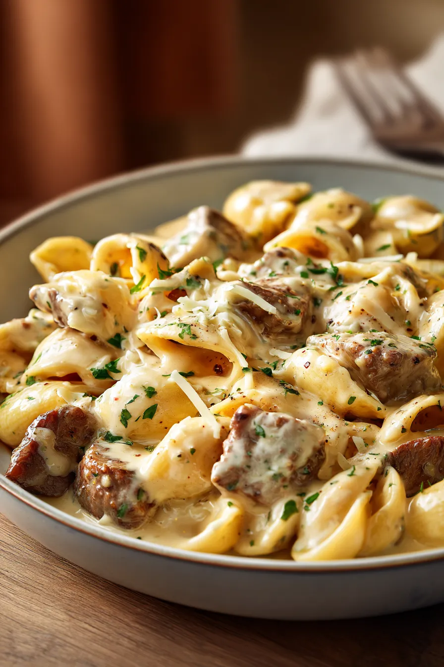 Creamy Garlic Steak Bites Pasta