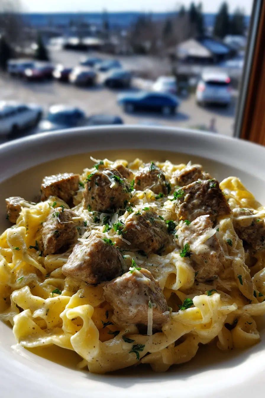 Creamy Garlic Steak Bites Pasta