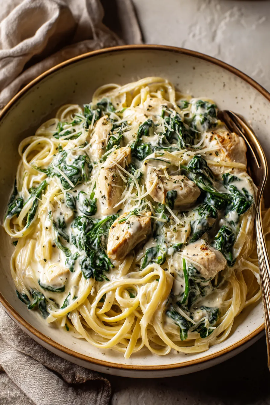 Creamy Spinach Garlic Chicken Pasta