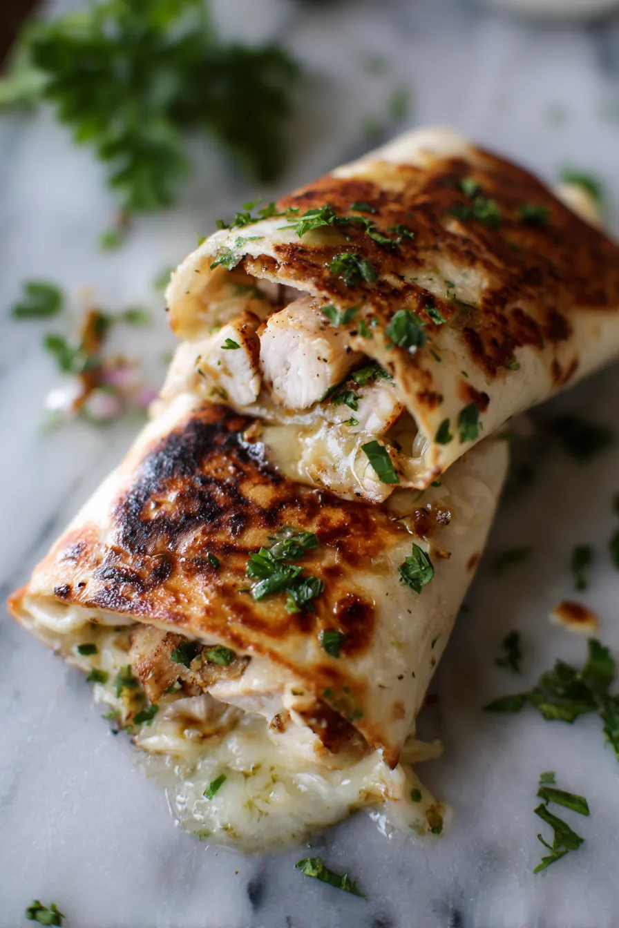 Ooey Gooey Cheesy Garlic Chicken Wraps