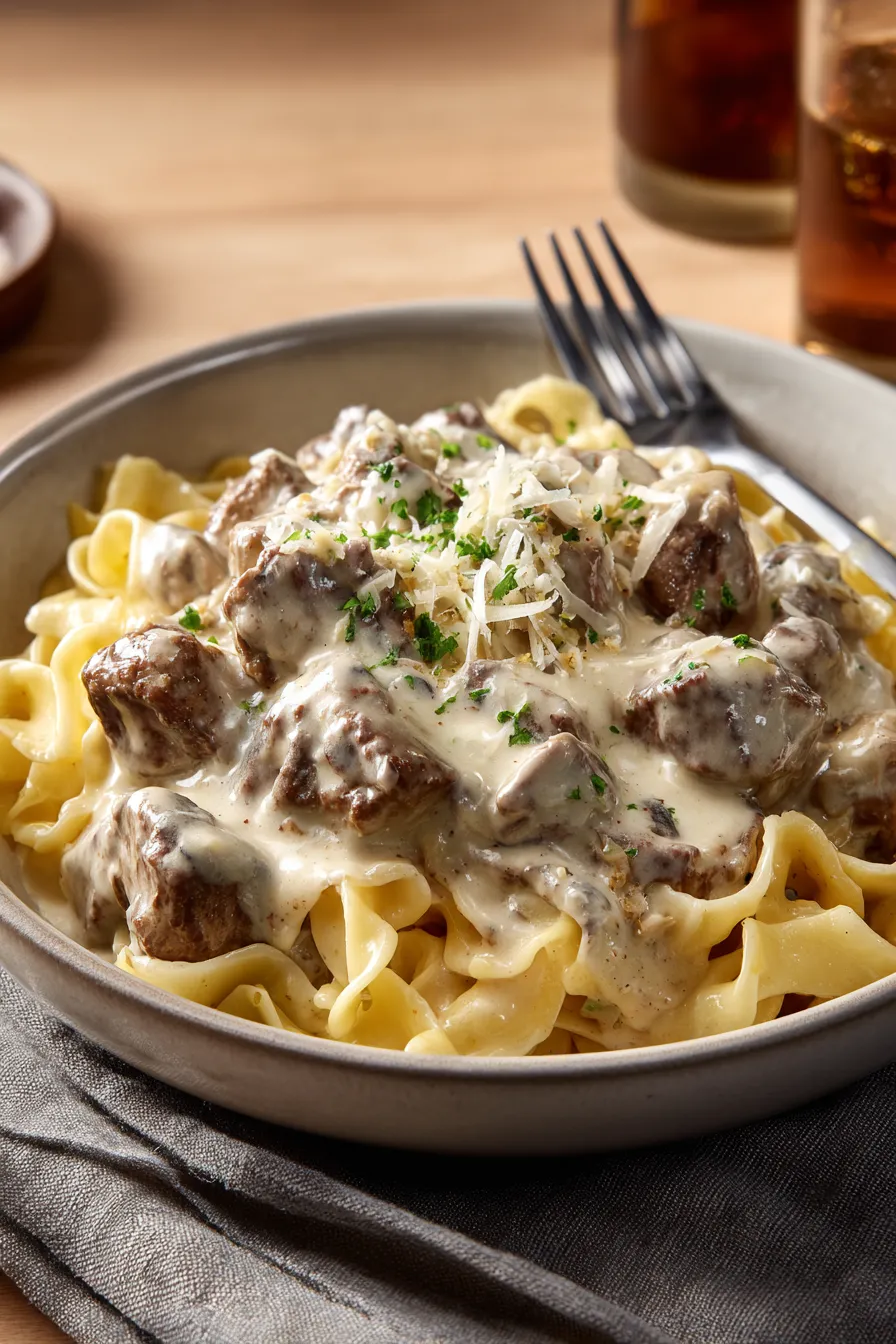 Steak Tips in Creamy Garlic Sauce