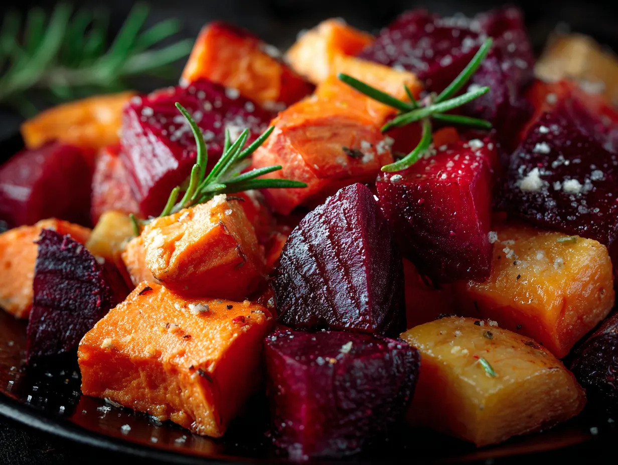 roasted beets and sweet potatoes